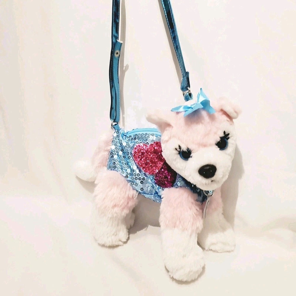 Poochie & Co Plush Purse Pink White‎